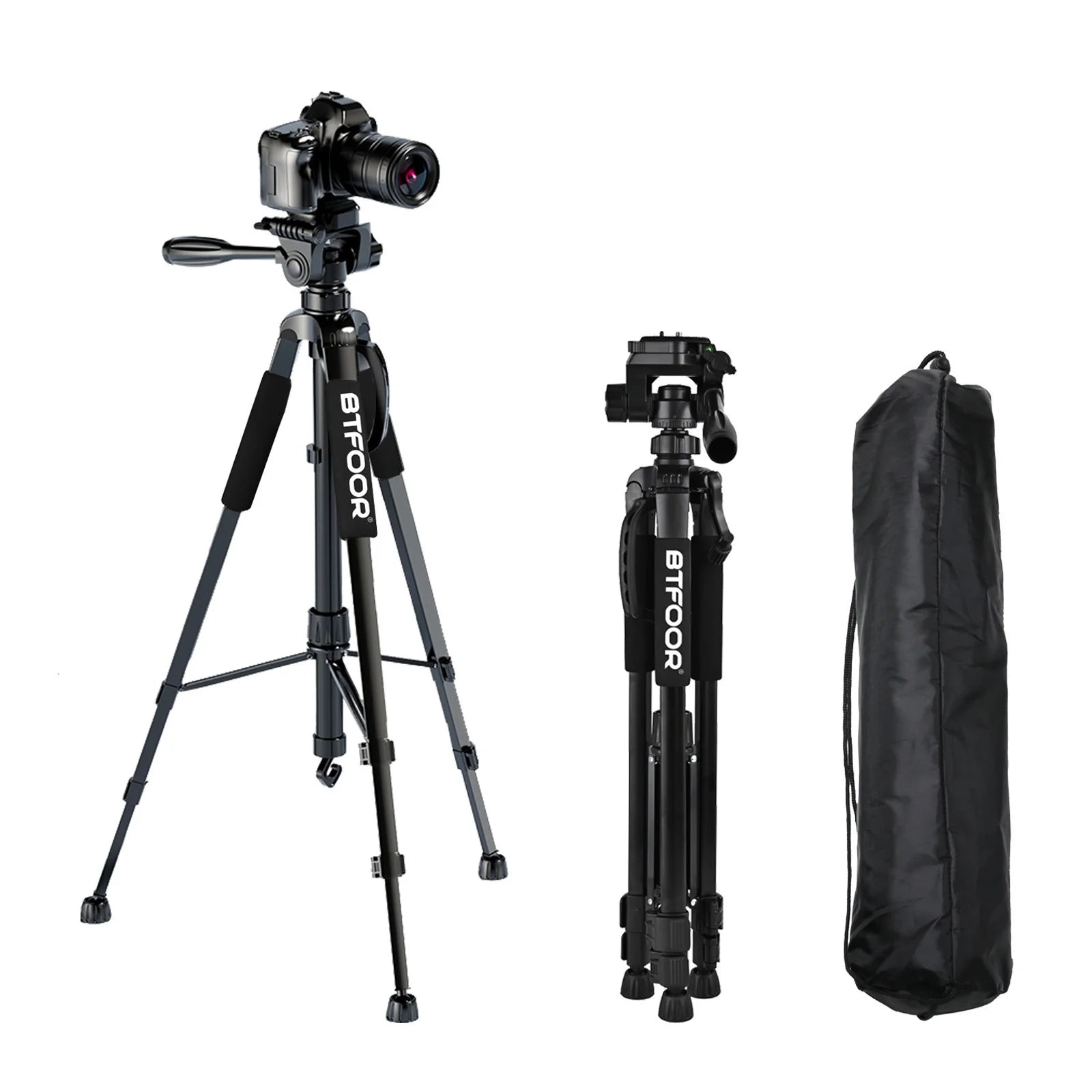 55" Aluminum Camera Tripod with Phone Mount - 140CM Tall Stand w/Pan Head for DSLR & Smartphone