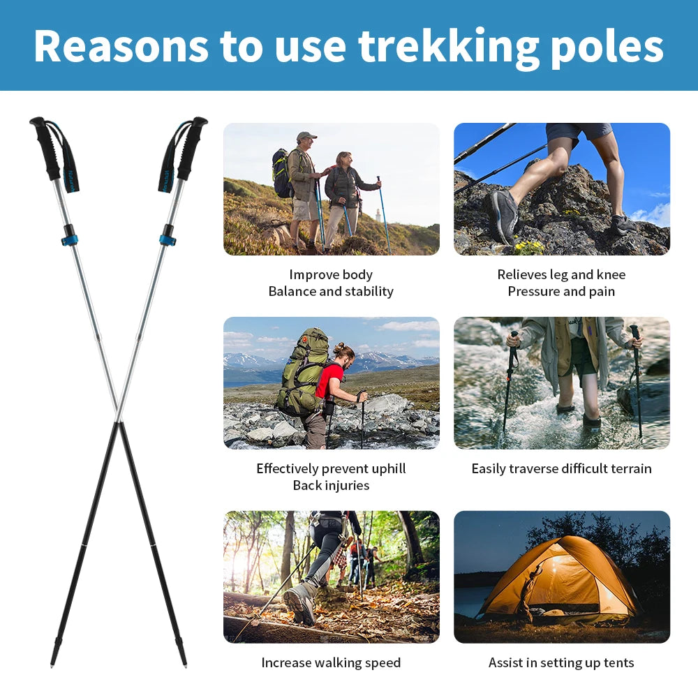 Ultralight Folding Trekking Pole – Adjustable Aluminum Hiking Walking Stick for Camping & Backpacking Trekker Essentials