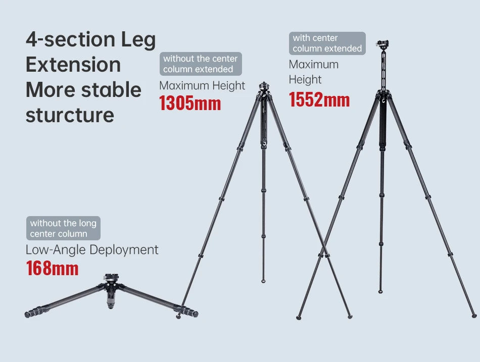 Trípode de viaje de fibra de carbono - Trípode profesional de bloqueo rápido con montura F38