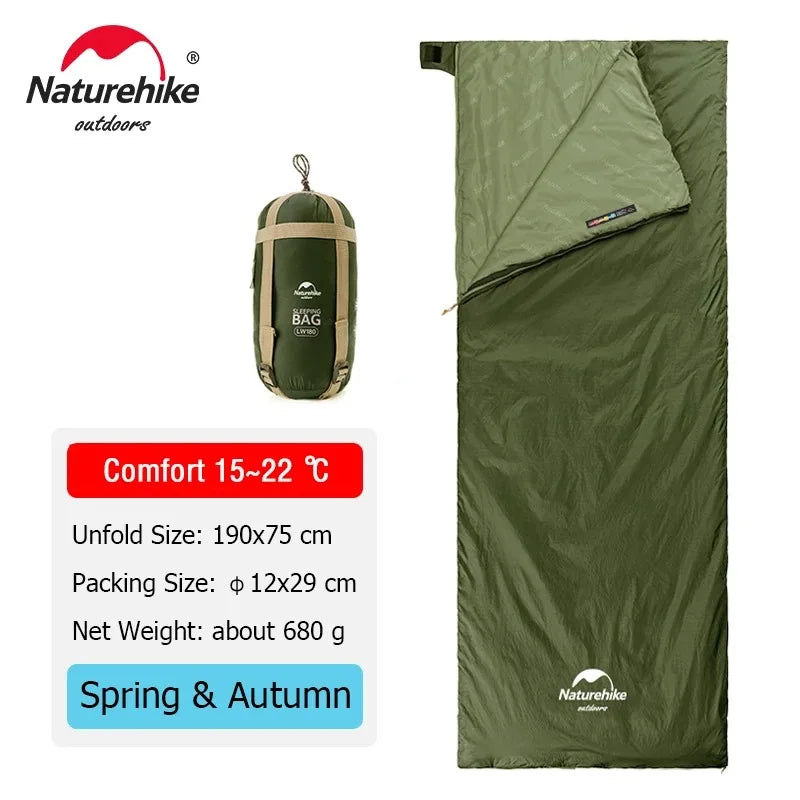 Naturehike lw180 Sleeping Bag Ultralight Cotton Sleeping Bag Spring Summer Sleeping Bag Outdoor Hiking Camping Sleeping Bag Trekker Essentials