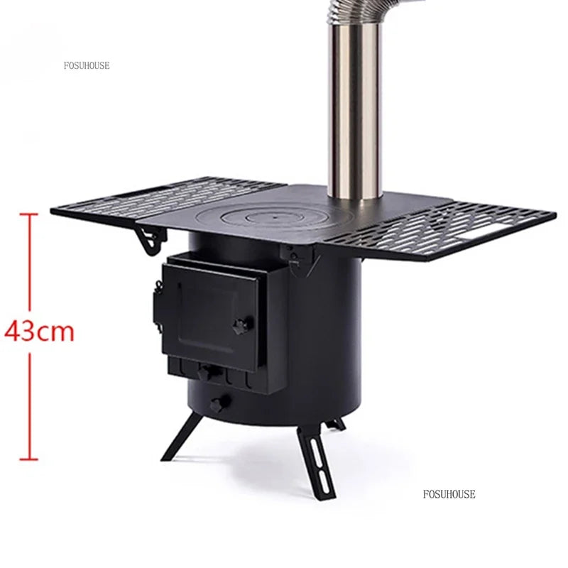 Mobile Wood Burning Heater Stove for Indoor & Outdoor Use - Portable Heating with Cooking Top