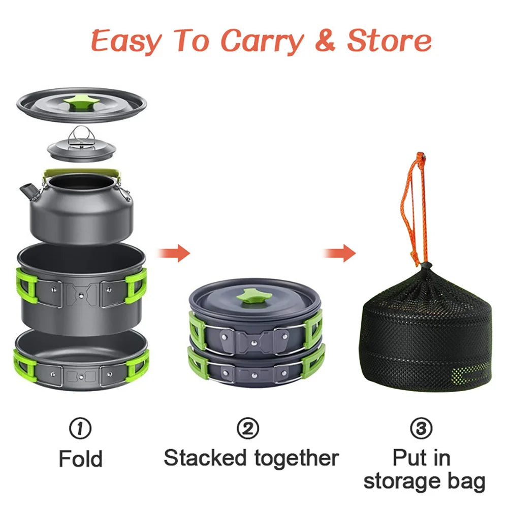 Ultralight Camping Cookware Set - Non-Stick 3-Piece Aluminum Pot/Pan/Kettle