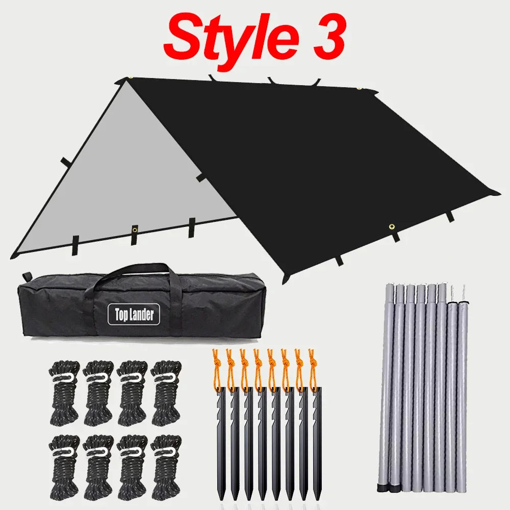 19 Hang Point Tarp Waterpoof Survival Bushcraft Sun Shelter Beach Shade Tent Outdoor Canopy Backpacking Tourist Awning 4x4 3x3m Trekker Essentials