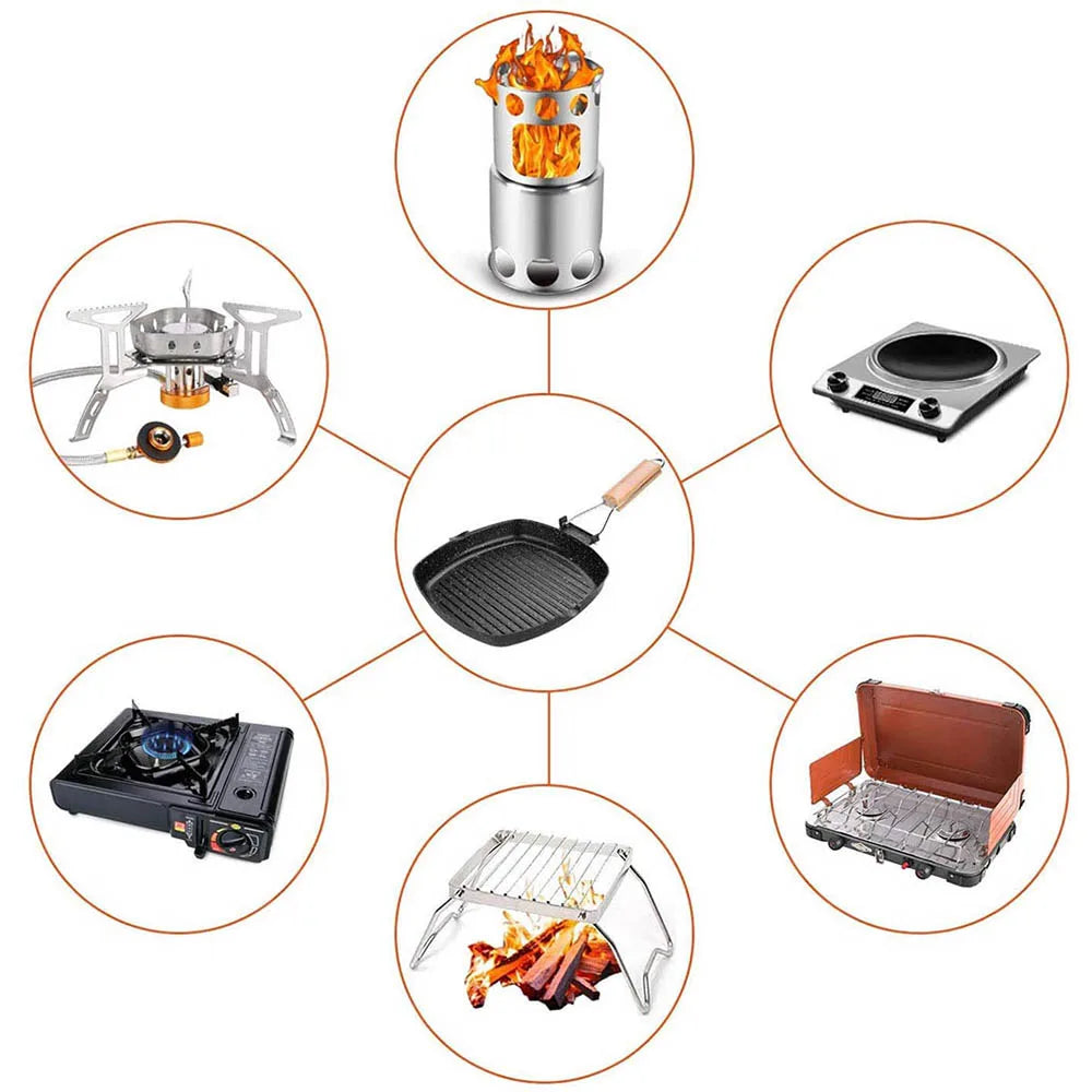 Portable Non-Stick Frying Pan with Folding Handle for Camping, Hiking, and Outdoor Cooking