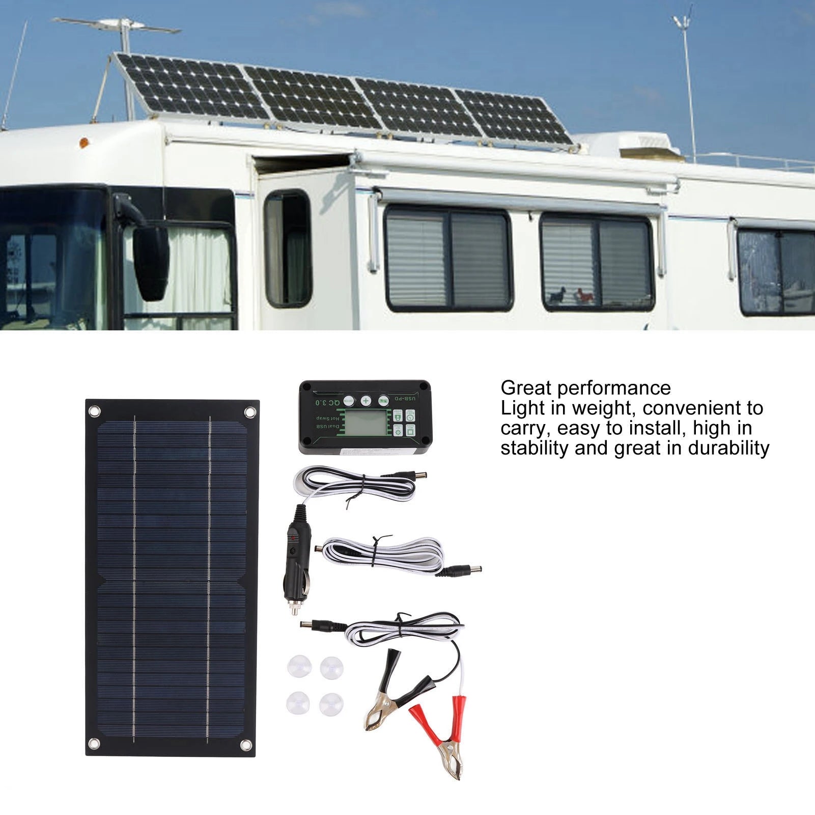 Portable 600W Solar Panel Charger Monocrystalline Silicon 100A Charge Controller Durable Solar Panel Kit for RV Outdoor Camping Trekker Essentials