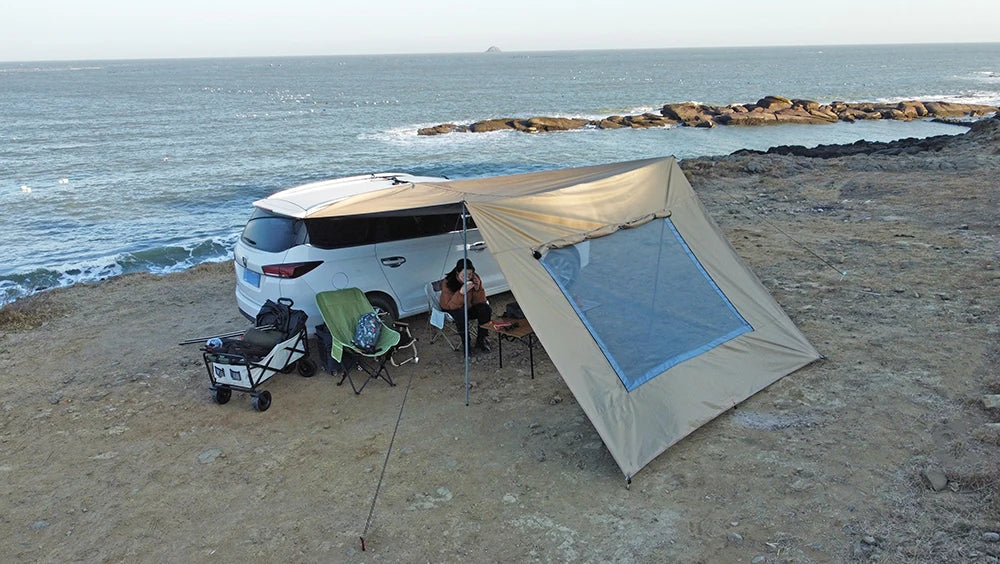 Car Side Awning Tent 3x5 Black Coating Tarp Camping Waterproof Canopy Outdoor Car Rear Tent