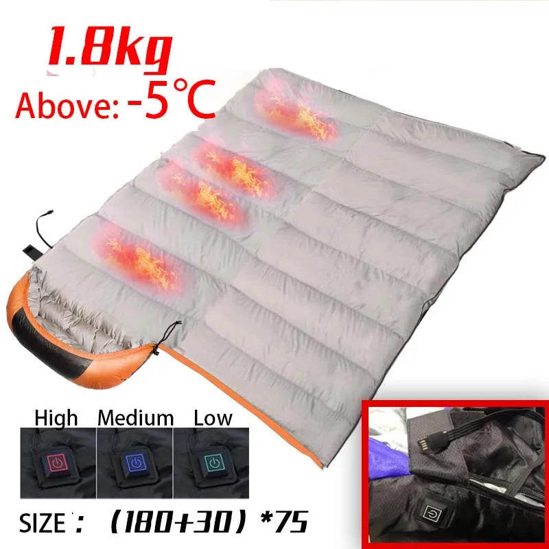 USB Heated Sleeping Bag – Waterproof Lightweight Winter Gear with 4-Zone Heating