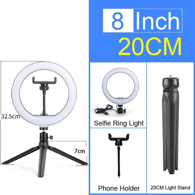 6-14" Professional Ring Light Kit with Tripod – Bi-Color 3200K-5600K LED, USB Powered for Live Streaming, Makeup, TikTok Videos