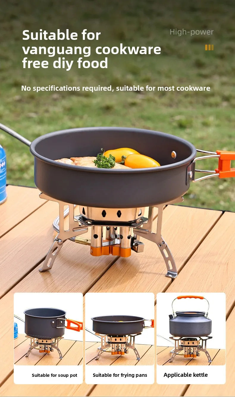 Estufa de camping portátil de 3 quemadores: estufa de gas butano resistente al viento con encendido para cocinar al aire libre.