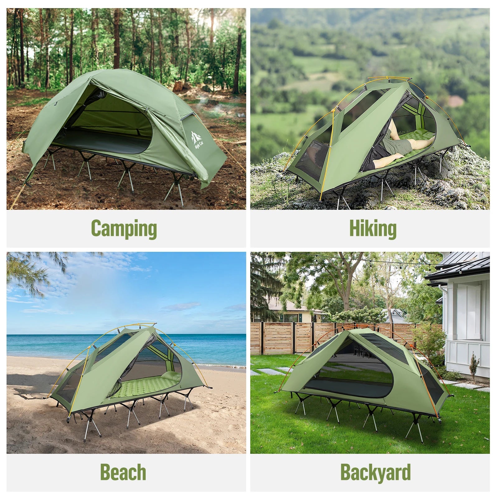 Night Cat 1-Person Camping Cot Tent – Waterproof Off-Ground Sleeping System with Mosquito Net & Aluminum Frame