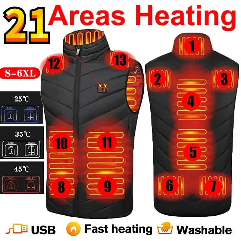21-Zone Self-Heating Vest with USB Power | Men's & Women's Thermal Heated Jacket for Outdoor Activities