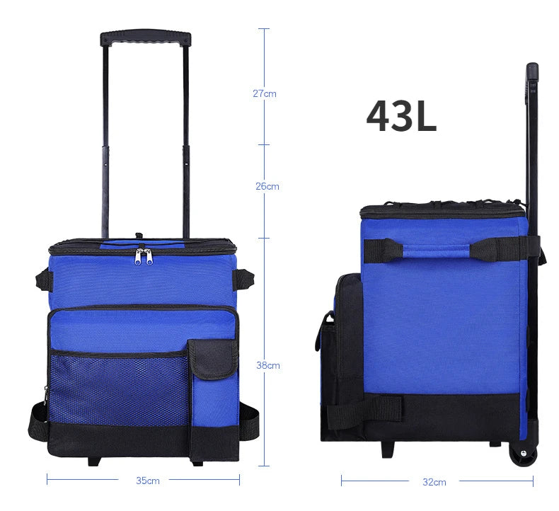 Cooler with Wheels and Handle Removable Wheels Insulated Portable Rolling Cooler Bag for Camping Hiking BBQ Summer Beach Travel