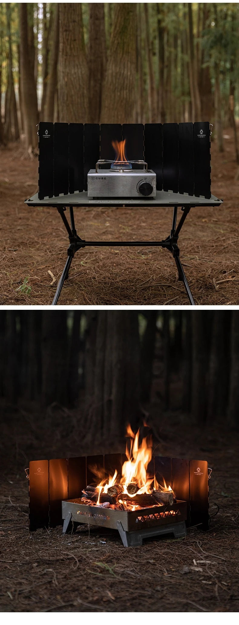CAMPINGMOON YD8/YD10 Wind Shield – Foldable Aluminum Alloy Gas Stove Wind Guard for Camping, Hiking & Outdoor Cooking