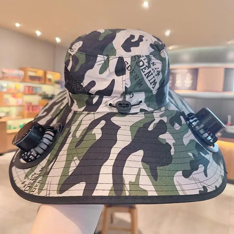 Large Size Quick Dry Bucket Hat With Solar Powered Fan USB Charging Sun Hat For Men Outdoor Hiking Camping Fishing Cooling Wear Trekker Essentials