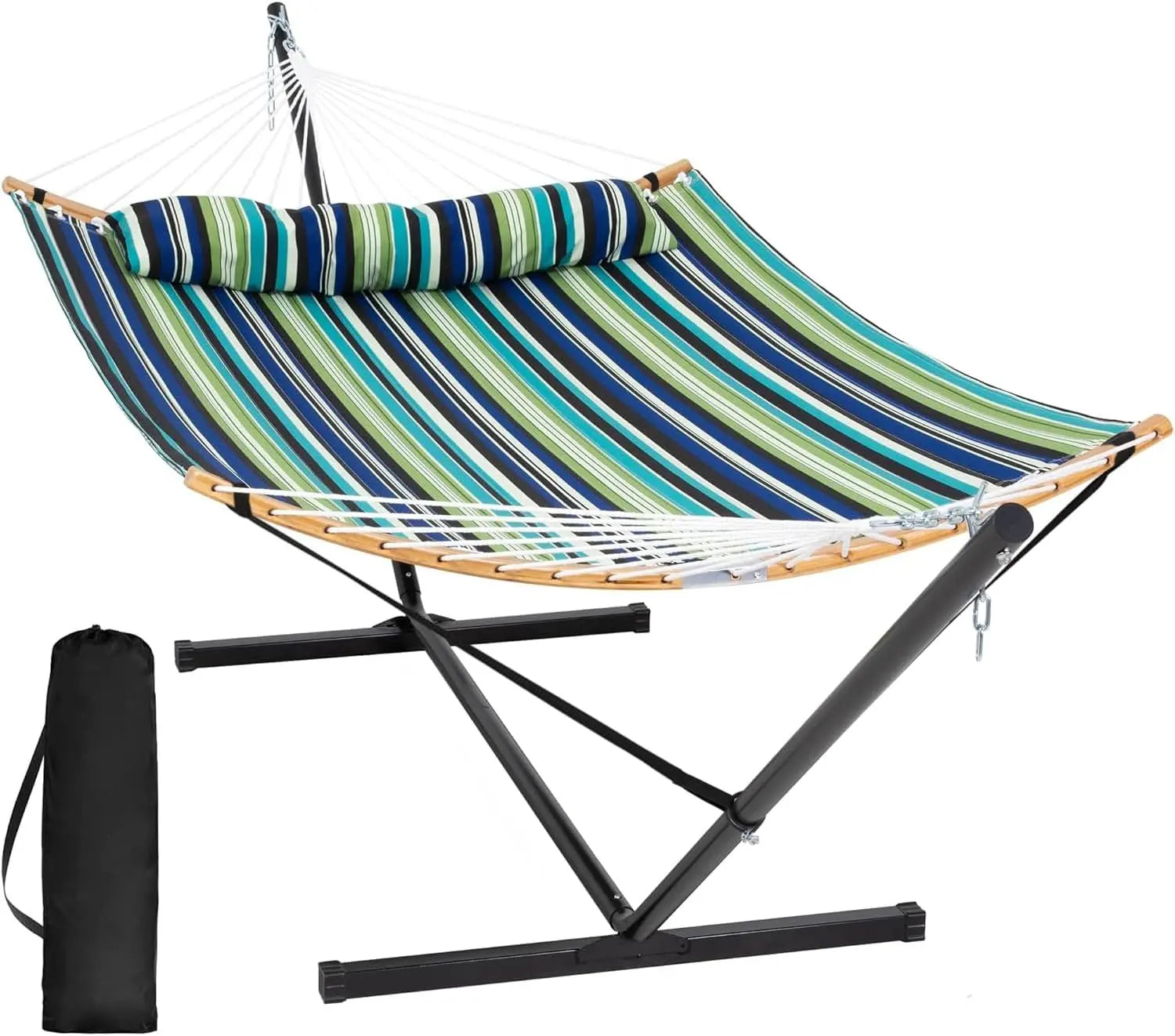 Double Hammock with Stand – Curved Bar Prevents Flipping