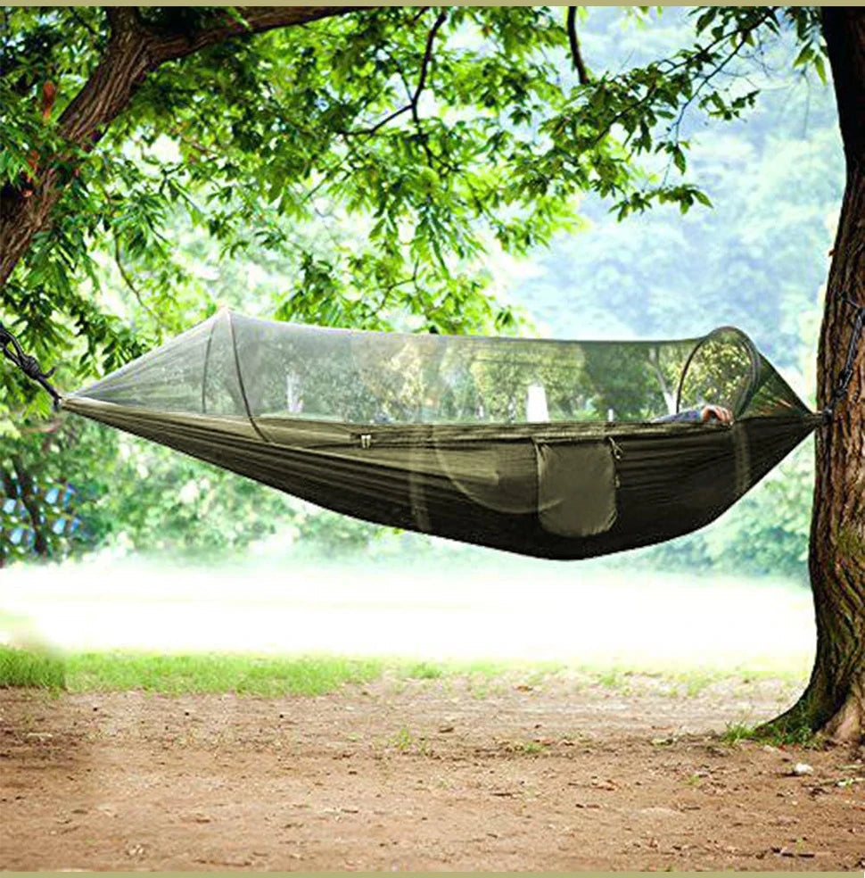 WESTTUNE 3 in 1 Camping Hammock with Mosquito Mesh Automatic Quick Opening Nylon Hammock Anti-Mosquito Hammock for Outdoor Trekker Essentials