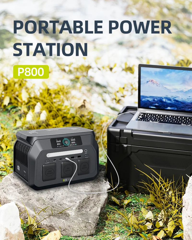 IEE P800 Portable Power Station, 512Wh LiFePO4 generator,1600W Peak Solar Generators, 800 wat power source,2x800W AC Outlets Lightweight & Quiet Solar Generator for Camping, Home Emergency, RV & Outdoor Travel Trekker Essentials
