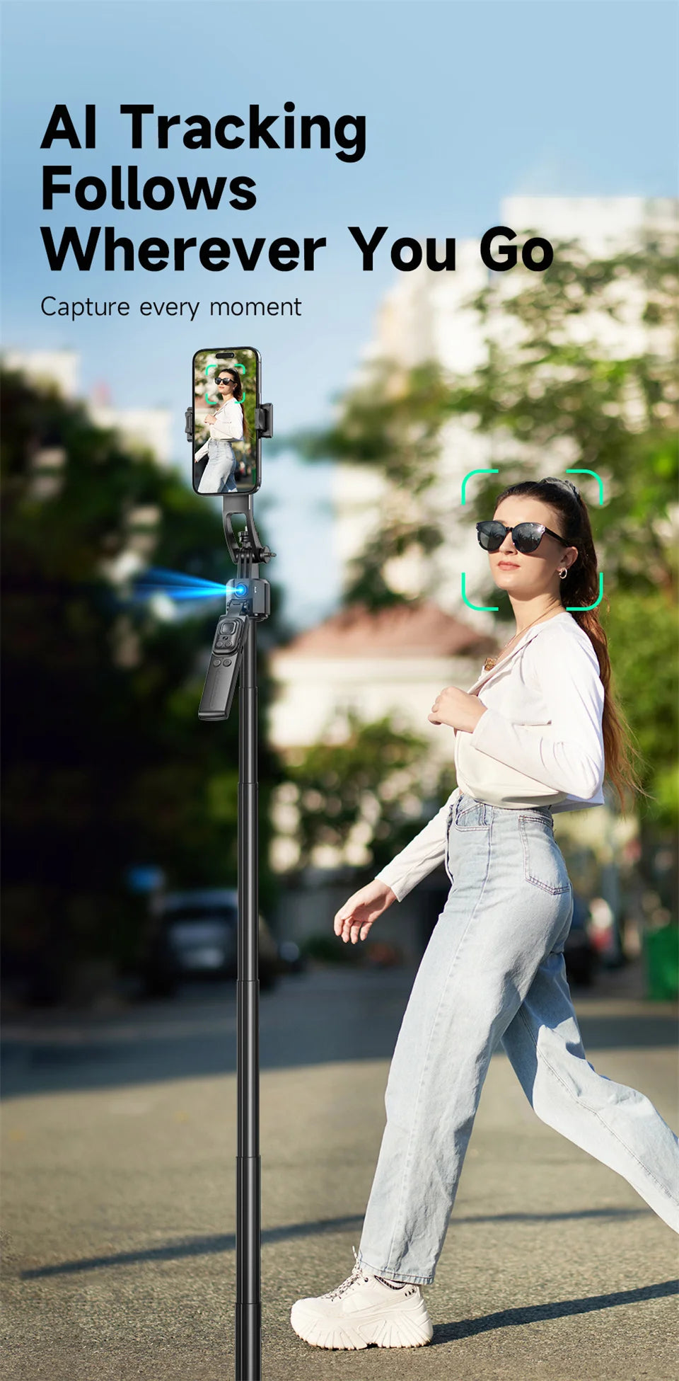 AI Tracking Selfie Stick - 360° Auto-Follow Tripod with Bluetooth Remote