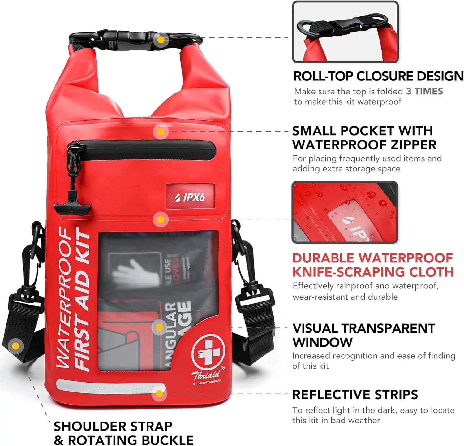 250-Piece Waterproof First Aid Kit with Reflective Dry Bag for Boating, Camping, Fishing & Outdoor Emergencies Trekker Essentials