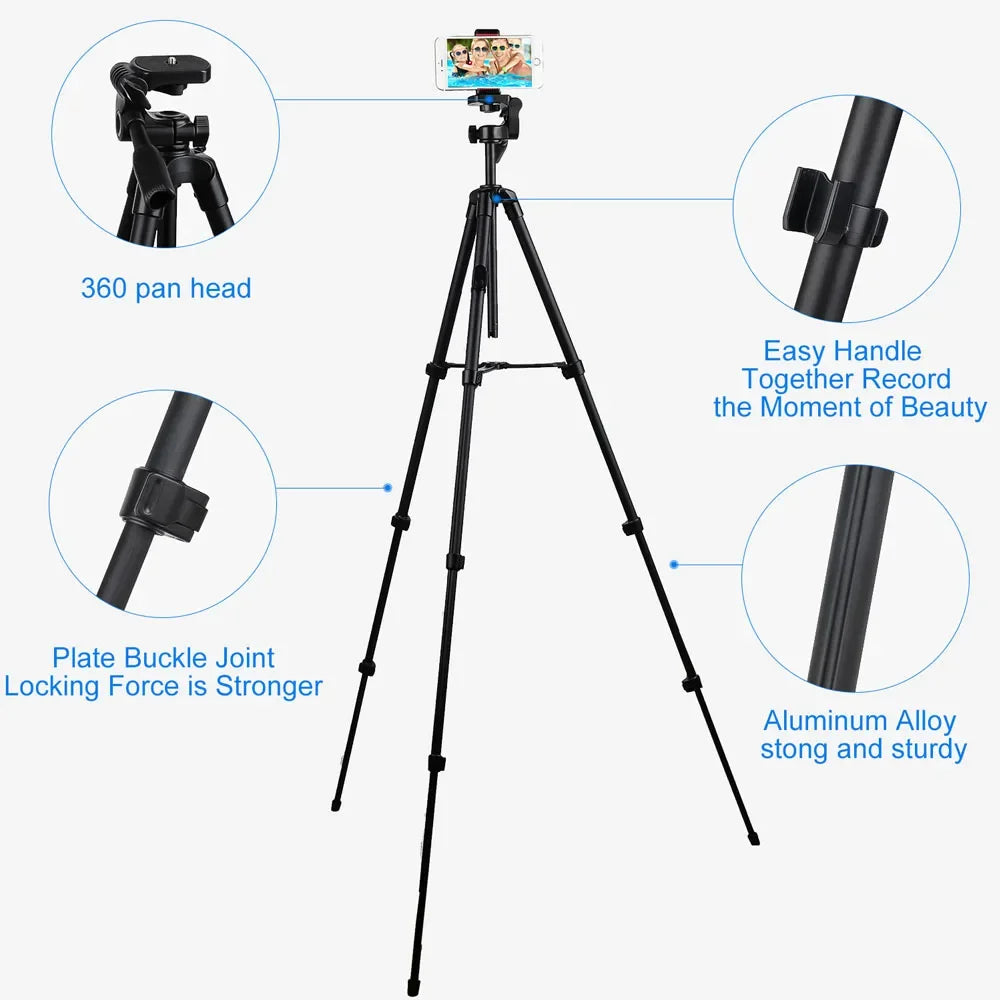 Professional Camera Tripod Stand - 140cm Aluminum with Bluetooth Remote for Phone/DSLR