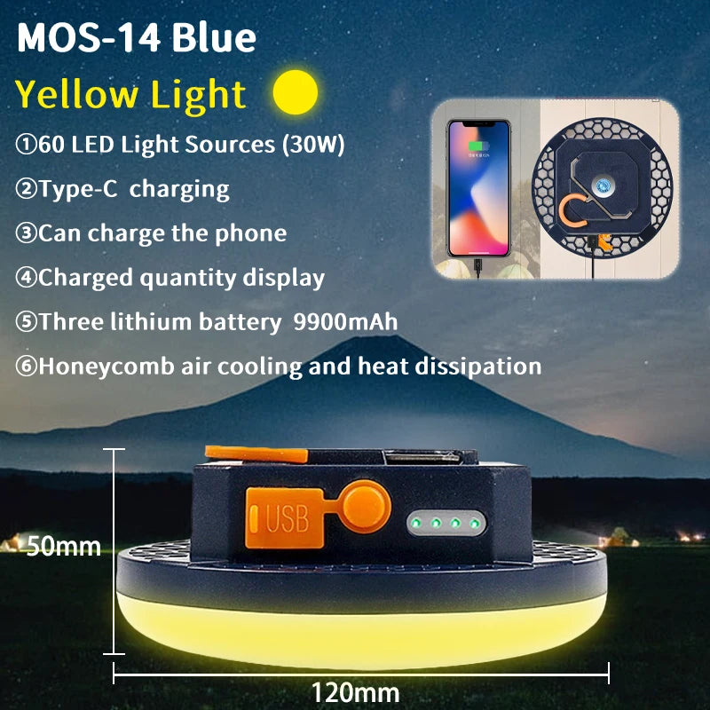 9900mAh Rechargeable Camping Lantern: Ultra-Bright LED Work Light with Magnet & Power Bank