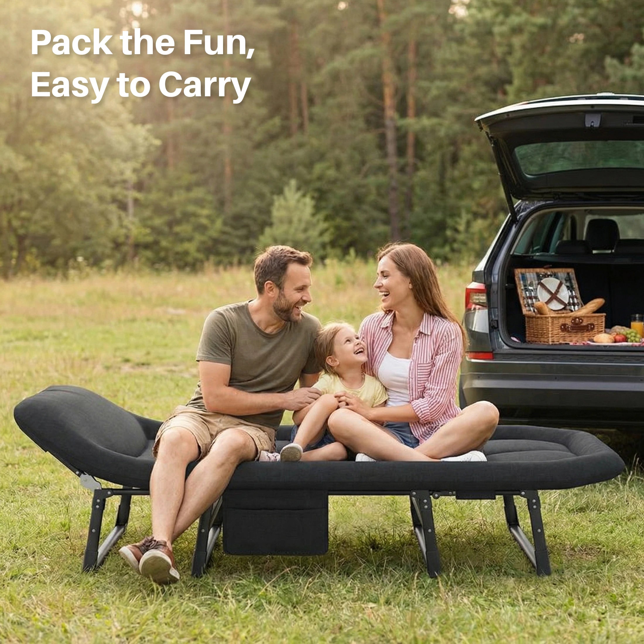 JHK Folding Camping Makeshift Bed with Mattress Lightweight Adjustable Camping Bed Supports 450 lbs Camping Cot with Carry Bag 6 Angle Camping Bed for Camp Outdoor Trekker Essentials