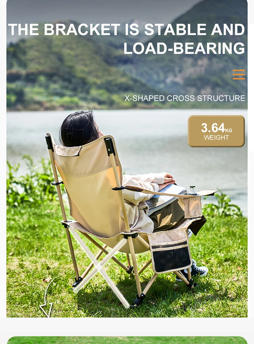 BRS 2-in-1 Reclining Camping Chair Lightweight Folding Camping Lounge Chair with Adjustable Backrest & Footrest for Beach Trekker Essentials