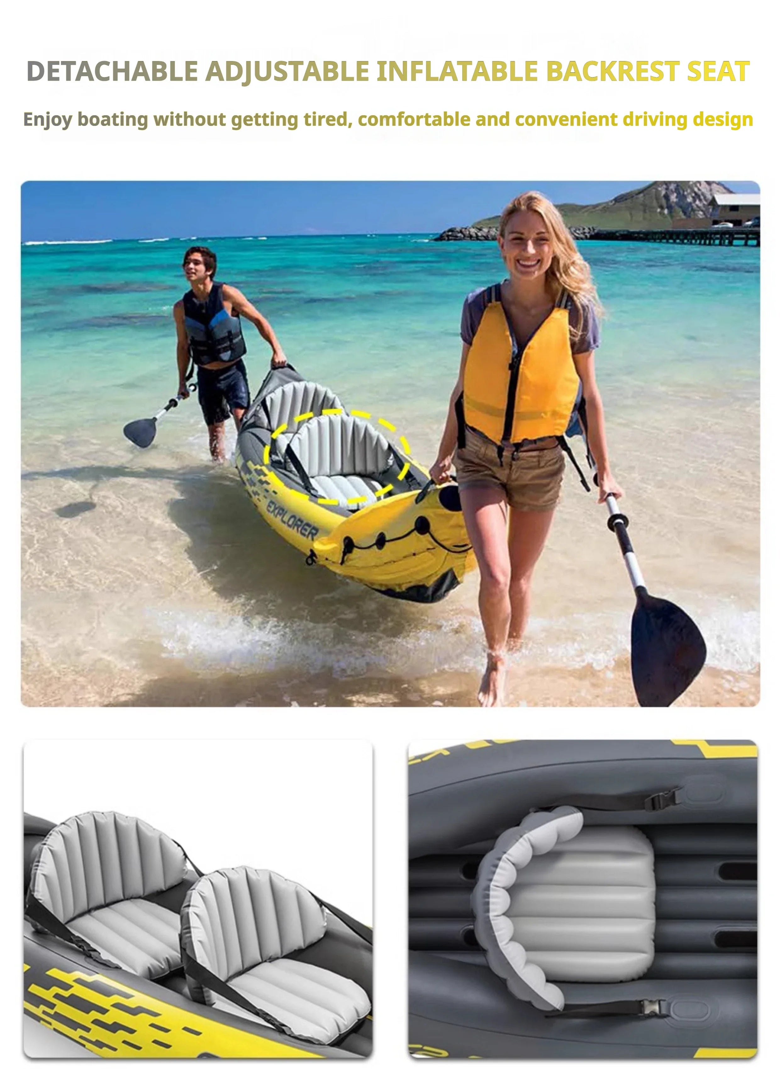 Heavy-Duty 1-3 Person Inflatable Boat: Fishing Dinghy with Detachable Seats & Foldable Kayak Design