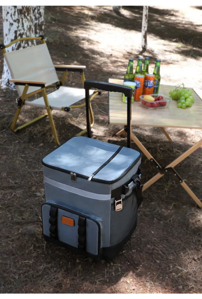 35L Leakproof Soft Cooler Bag with Wheels Large Capacity Insulated Thermal Tote for Picnic Camping Beach Delivery Multi-purpose Trekker Essentials