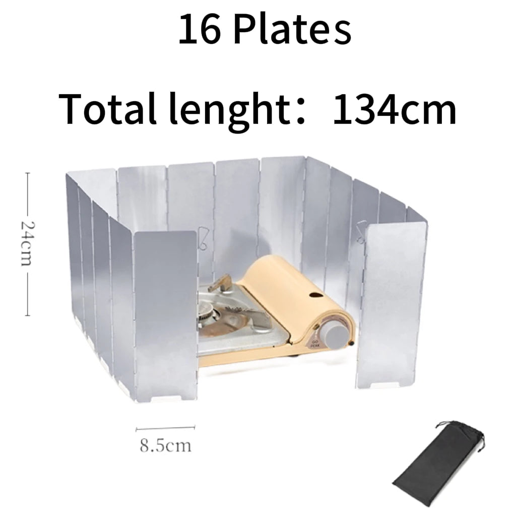 Parabrisas de aleación de aluminio para estufa de camping: protector cortavientos ajustable con bolsa de almacenamiento