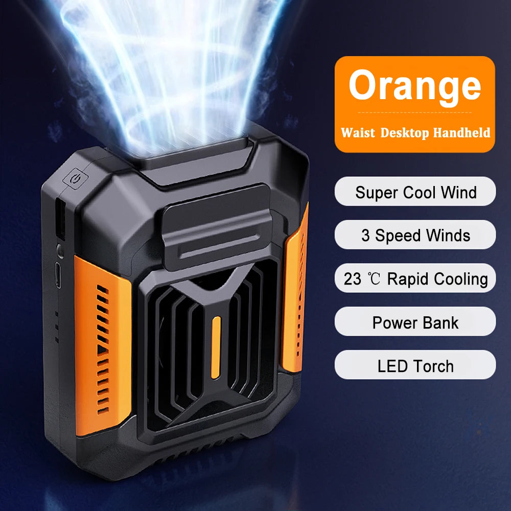 Ventilador portátil con clip para la cintura | Ventilador colgante recargable por USB para exteriores, camping, correr y deportes