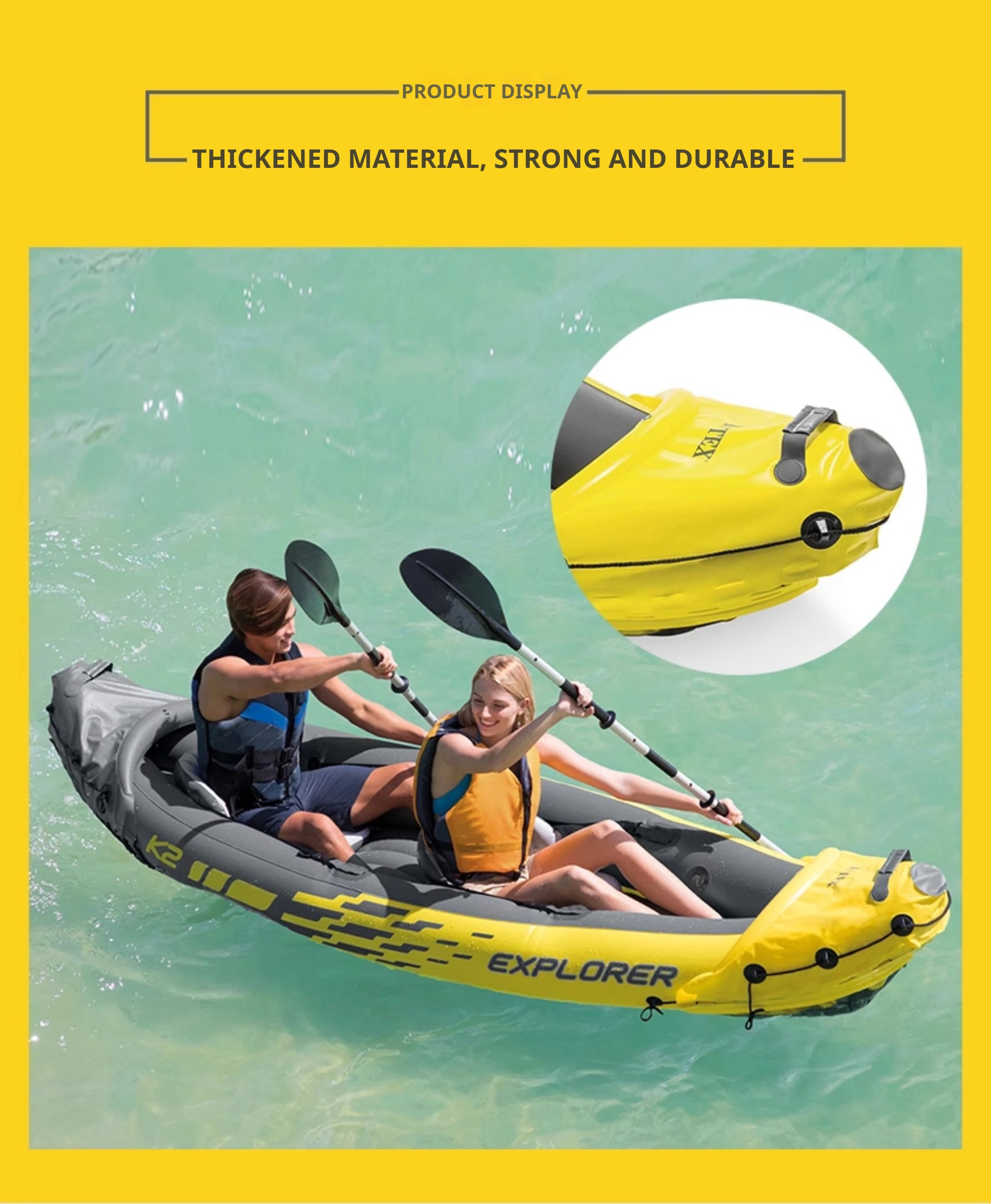 Heavy-Duty 1-3 Person Inflatable Boat: Fishing Dinghy with Detachable Seats & Foldable Kayak Design