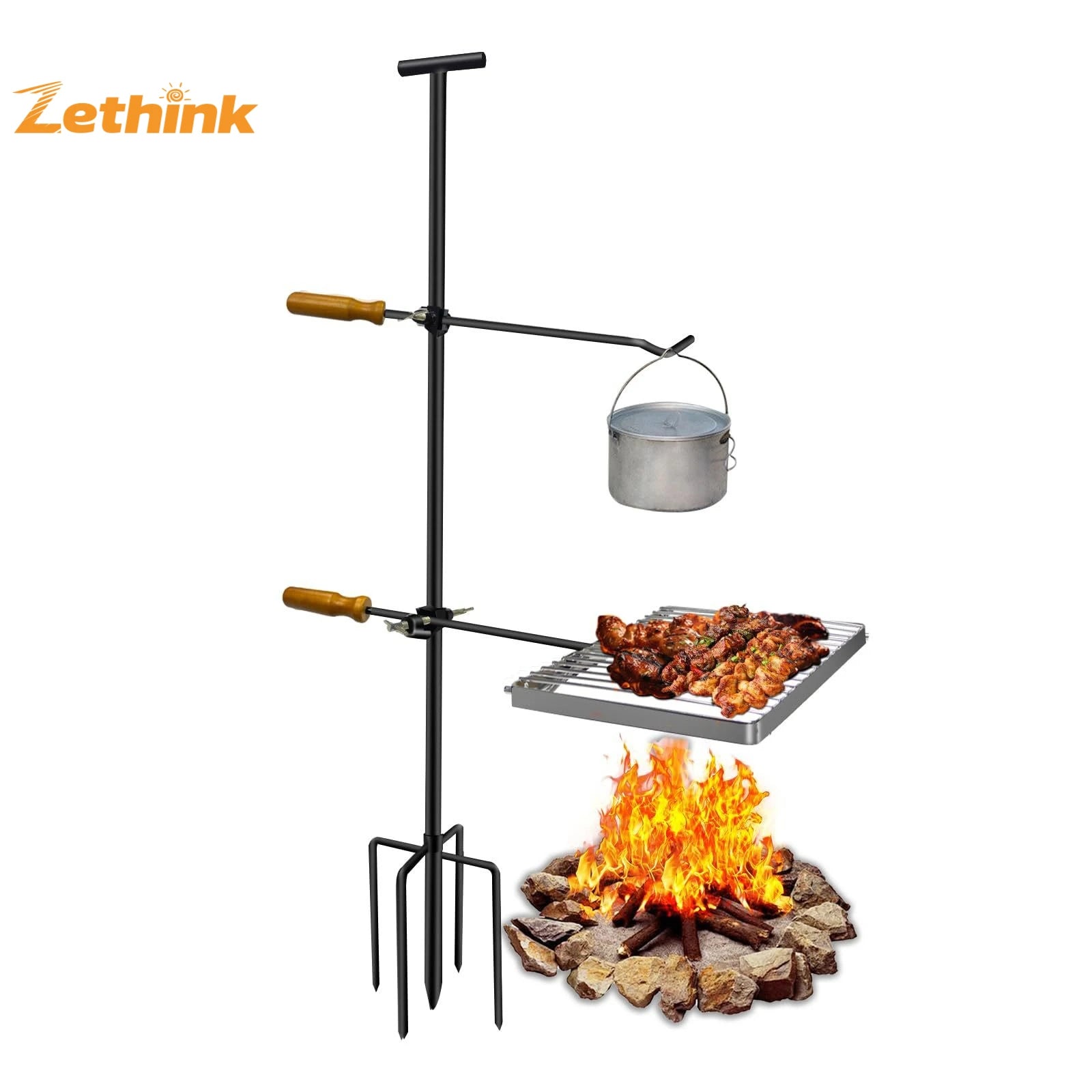 Ground-insertion camping bonfire stand, folding stainless steel grill, multi-functional firewood stand for the courtyard Trekker Essentials