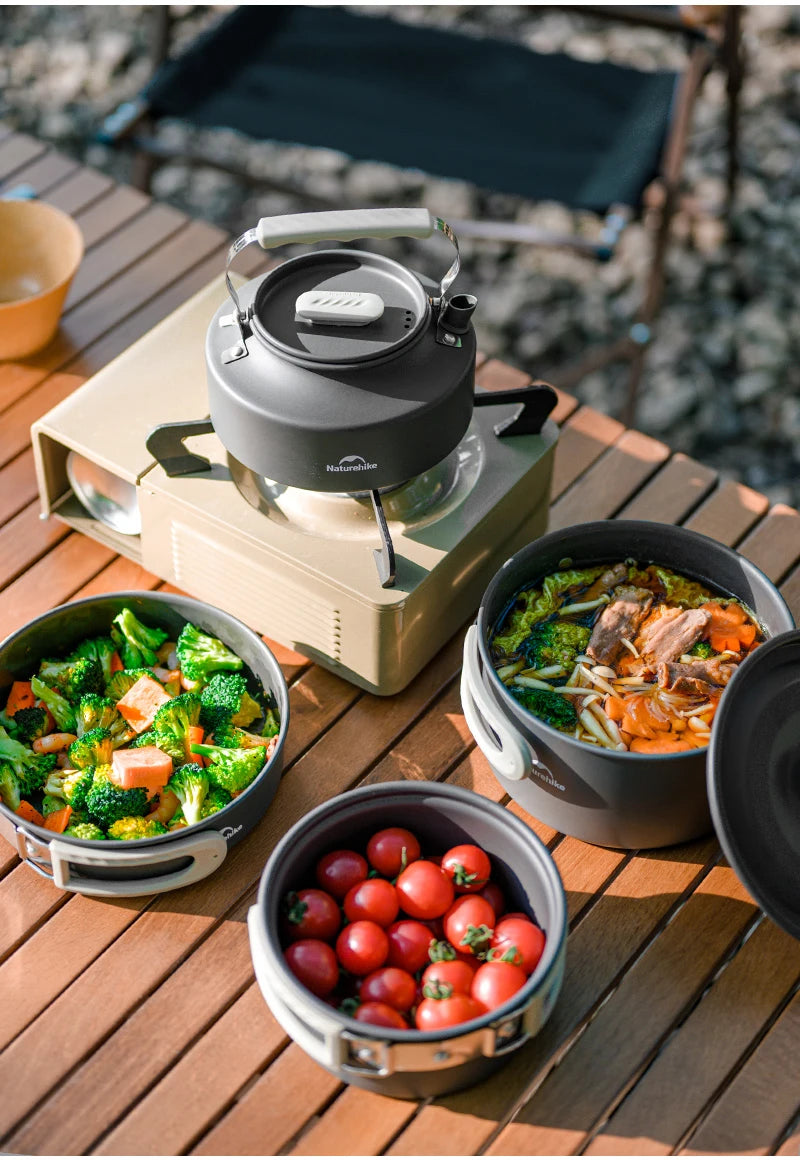 Compact Camping Cookware Set – Non-Stick Aluminum Outdoor Cooking & Picnic Kit with Teapot for 2–4 Persons