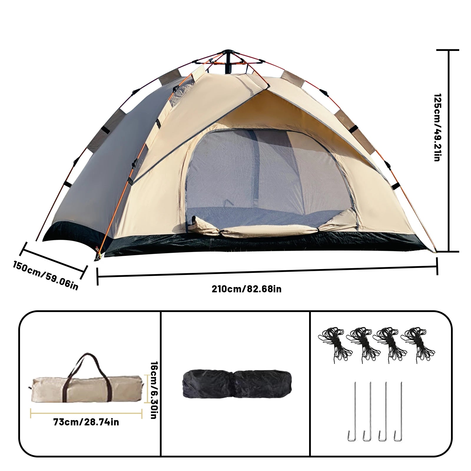 Pakicetus Instant Golden Tent - Portable 3-4 Person Sun & Rain Shelter for Beach & Camping Trekker Essentials