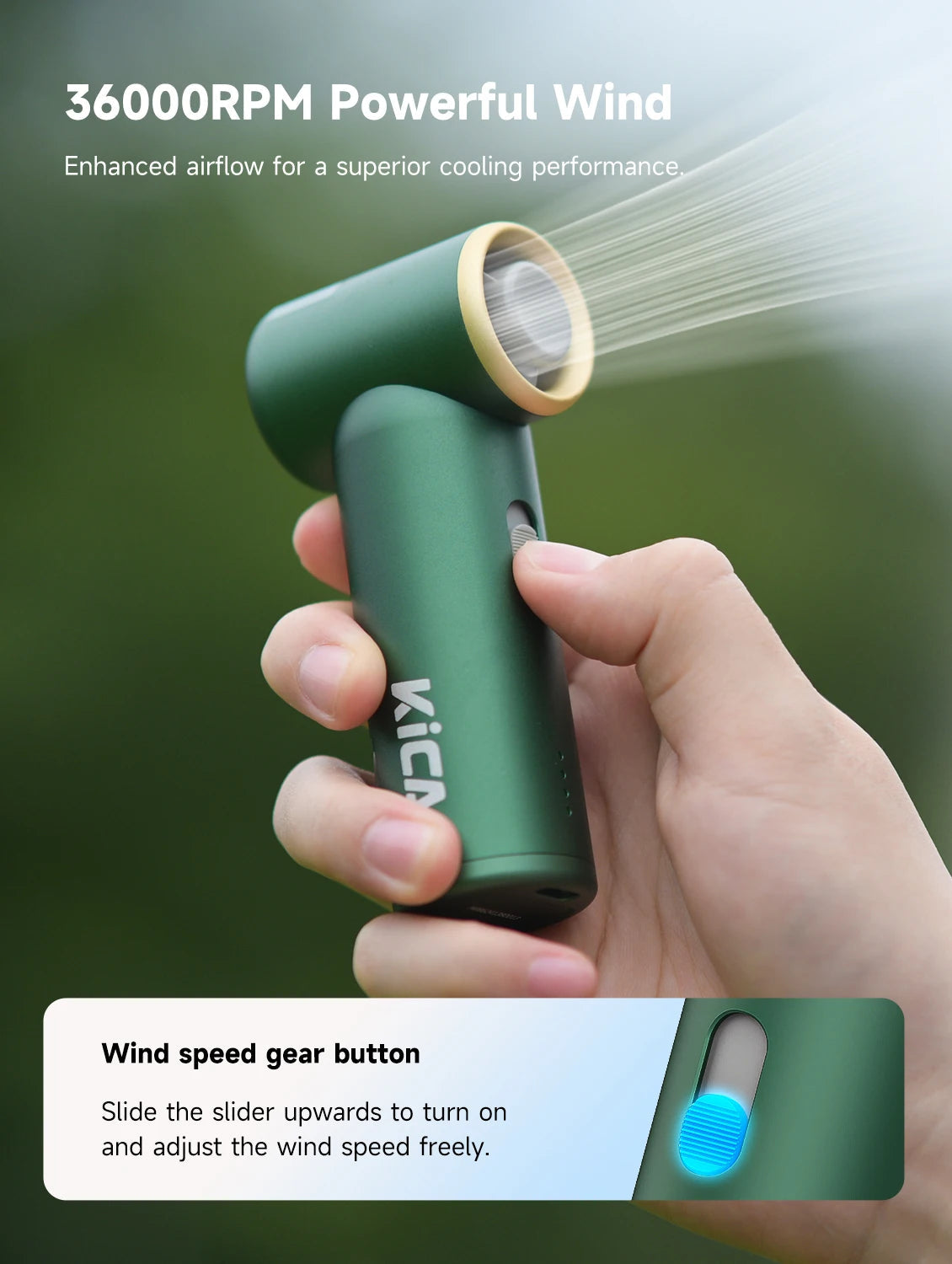 Kica JetFan mini Personal Handheld Fan 3000mAh, Metal Turbo Fan, Adjustable Speed, Outdoor/Travel/Camping, Up to 14H Work Time Trekker Essentials