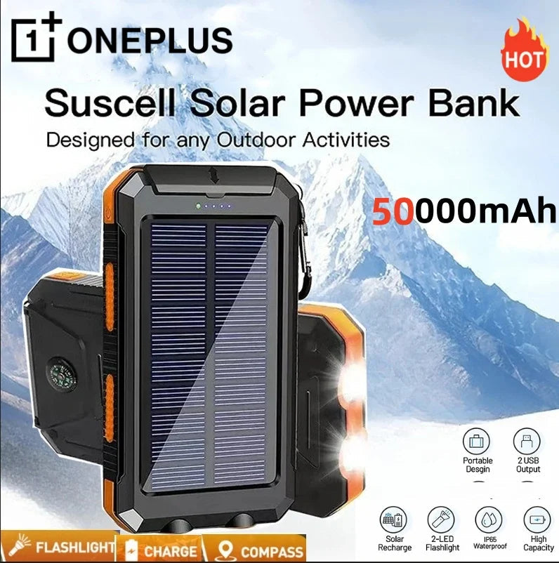 50000mAh Solar Power Bank – Portable Fast Charging External Battery with LED Flashlight & Digital Display Trekker Essentials