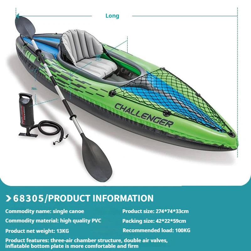 Heavy-Duty 1-3 Person Inflatable Boat: Fishing Dinghy with Detachable Seats & Foldable Kayak Design