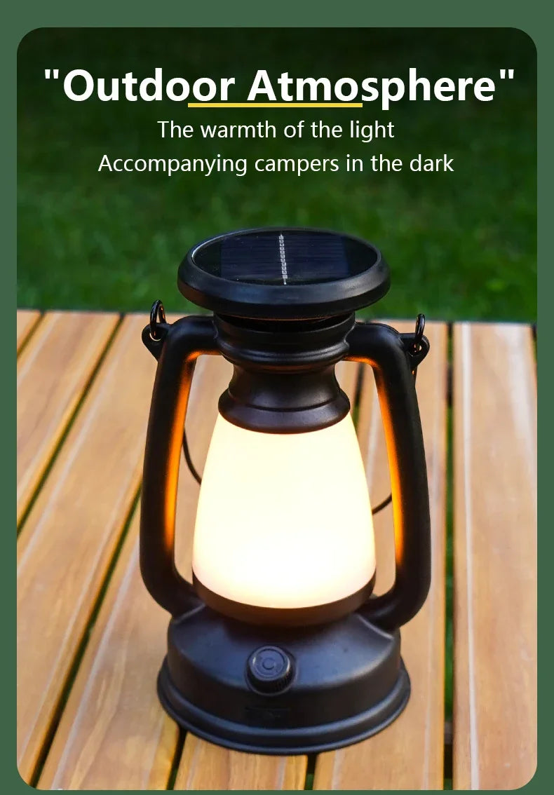 USB & Solar Rechargeable Camping Lantern – Portable LED Tent Light with 3000K–5000K Dimming, Waterproof Outdoor Lamp