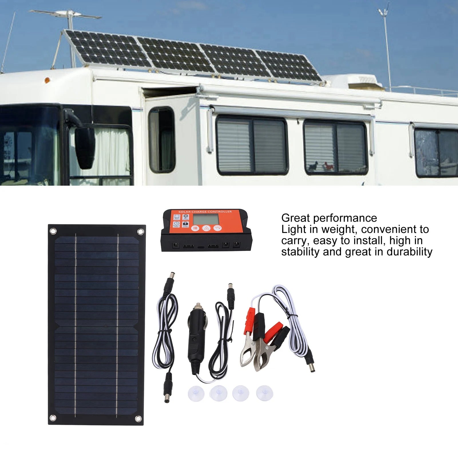 Portable 600W Solar Panel Charger Monocrystalline Silicon 100A Charge Controller Durable Solar Panel Kit for RV Outdoor Camping Trekker Essentials