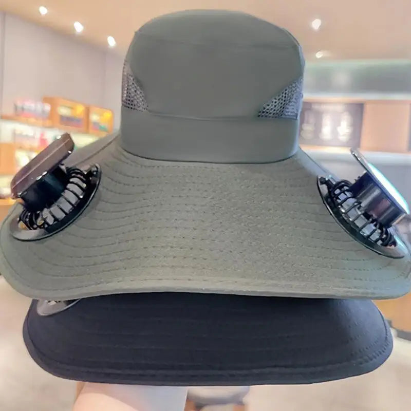 Large Size Quick Dry Bucket Hat With Solar Powered Fan USB Charging Sun Hat For Men Outdoor Hiking Camping Fishing Cooling Wear Trekker Essentials