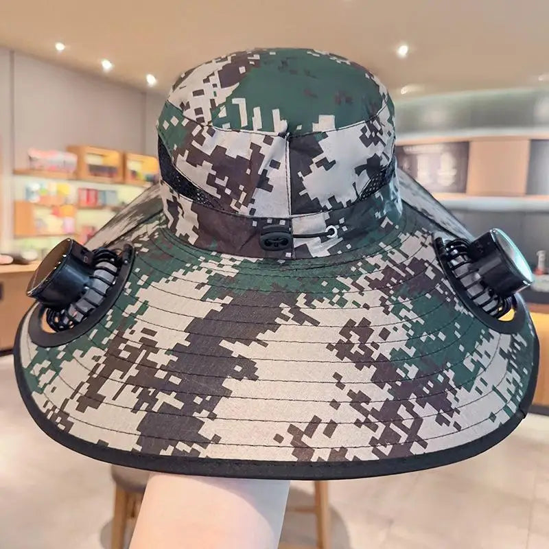Large Size Quick Dry Bucket Hat With Solar Powered Fan USB Charging Sun Hat For Men Outdoor Hiking Camping Fishing Cooling Wear Trekker Essentials