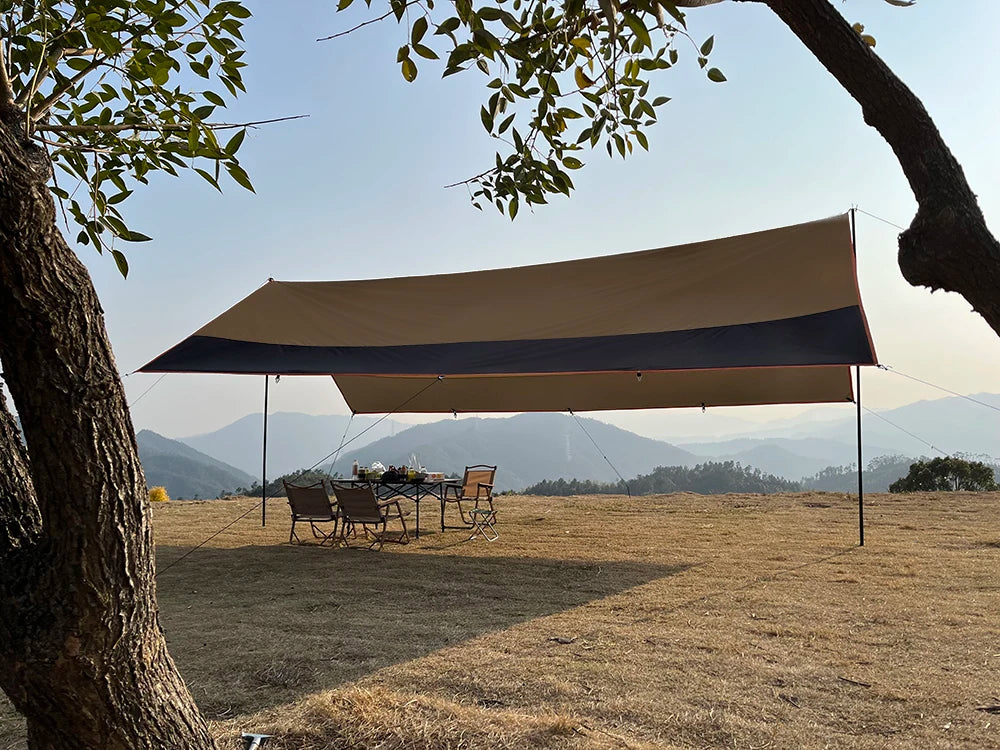 Oxford Large Tarp Waterproof 4x6m Sun Shelter Outdoor Camping Awning Tent Big Tarp Shade Canopy for Family Beach Hiking Trekker Essentials