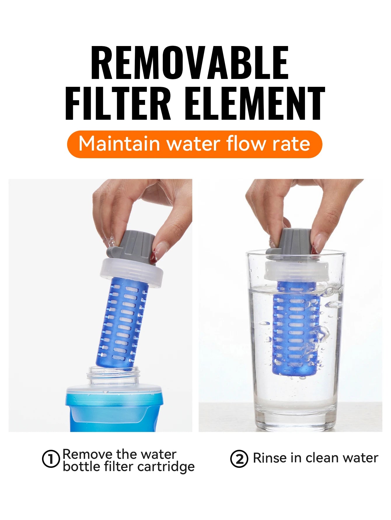 WRELS Soft Water Bottle with Filter Ultralight Collapsible Water Filter Bottle Hydrapak Soft Flask for Hiking Camping Backpack Trekker Essentials