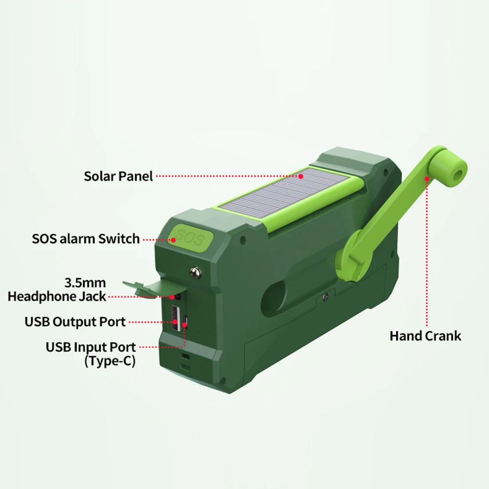 Emergency Solar Hand Crank Radio 10000mAh – Portable Weather Radio, Power Bank & Survival Tool with LED Flashlight & SOS Alarm Trekker Essentials