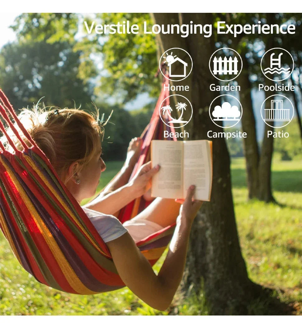 WESTTUNE Outdoor Canvas Hammock Camping Swing Hammock with Tree Ropes Load-bearing Up to 200kg Perfect for Garden Patio Backyard Trekker Essentials