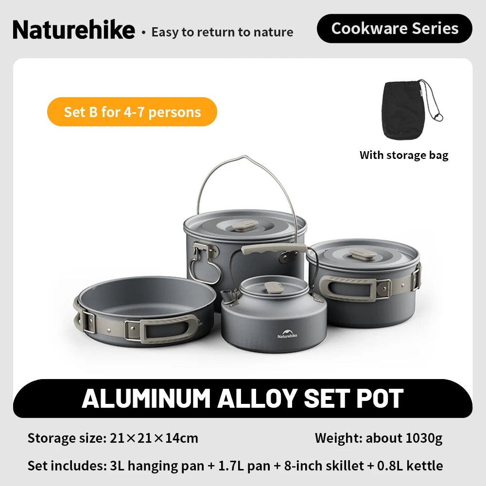 Compact Camping Cookware Set – Non-Stick Aluminum Outdoor Cooking & Picnic Kit with Teapot for 2–4 Persons