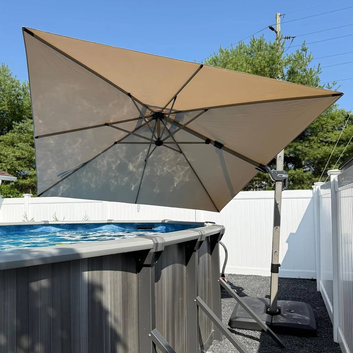 Patio Umbrella with Base 10' x 10' Left-right Tilting Beige | Shade at Every Angle Left-right Tilt, 5 Adjustable, Customized Trekker Essentials