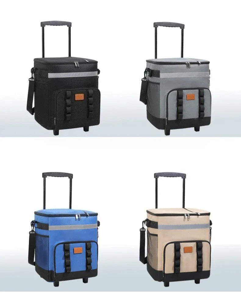 35L Leakproof Soft Cooler Bag with Wheels Large Capacity Insulated Thermal Tote for Picnic Camping Beach Delivery Multi-purpose Trekker Essentials