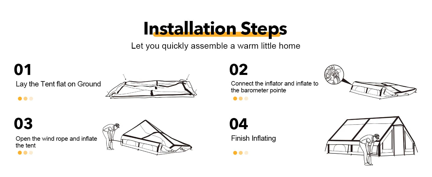 Portable Inflatable Camping Tent 2/4/6/8 Person for Family 420D Oxford Inflatable Tent House with Skylight 4 Seson Blow up Tent with Stove Jack AC Vent Mesh Window Trekker Essentials